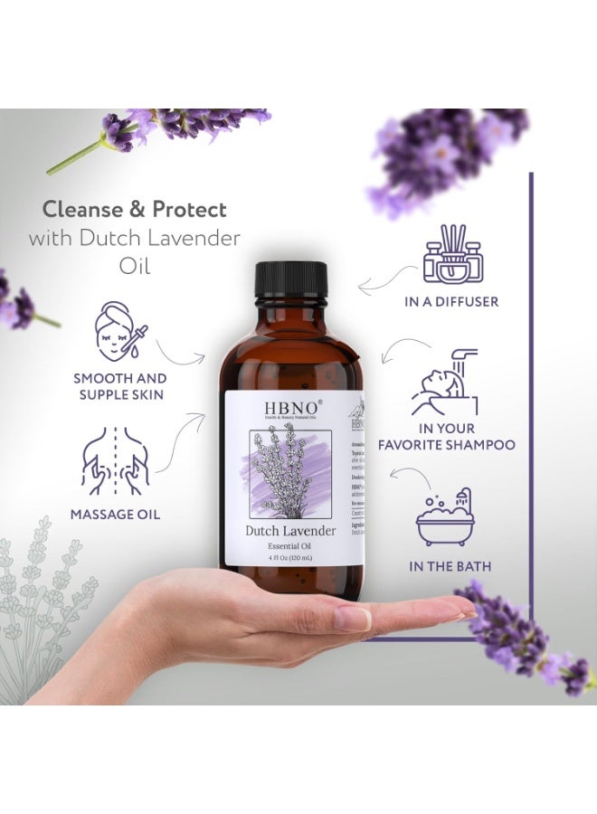 HBNO California Bottled Dutch Lavender Essential Oil 4 fl oz (120ml) - Natural Lavender Oil for Skin, Perfect for Cleaning, Aromatherapy, DIY & Diffuser - Image 4